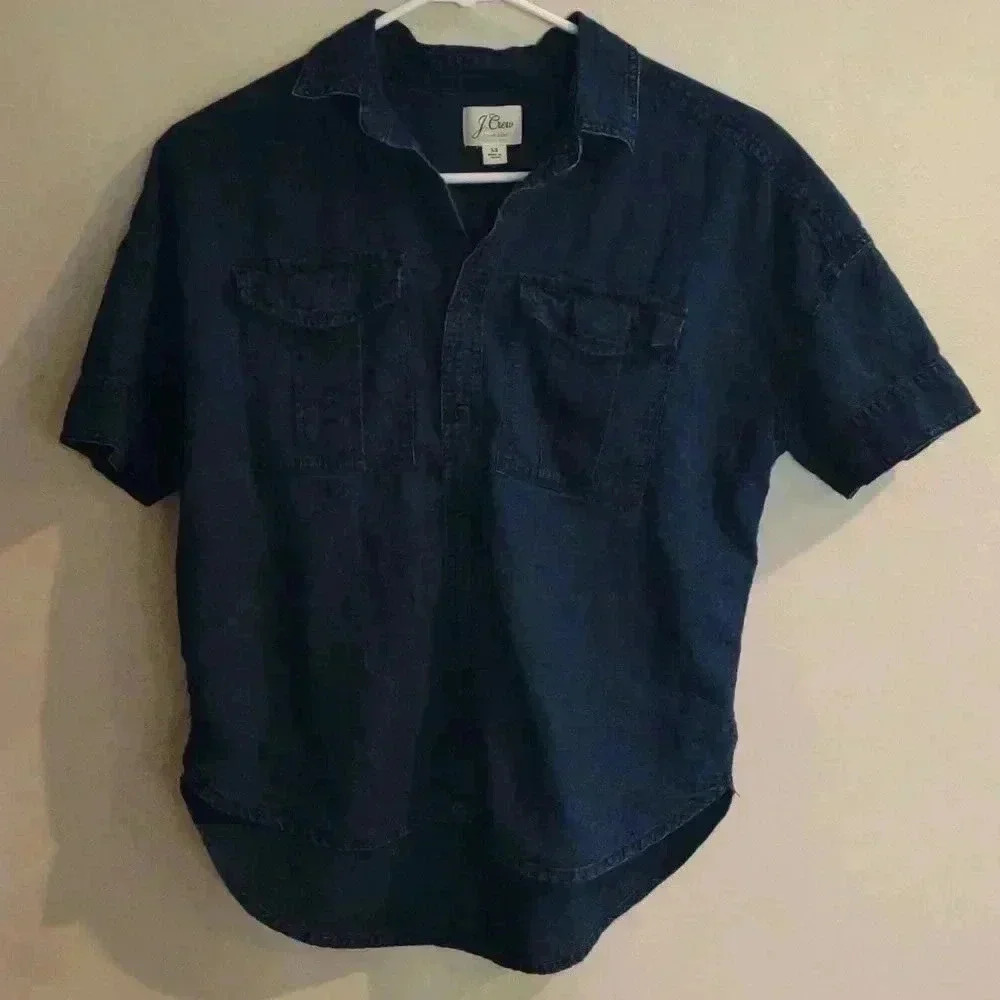 J. Crew Women's Xsmall denim short sleeve Two Pocket Button Down Top